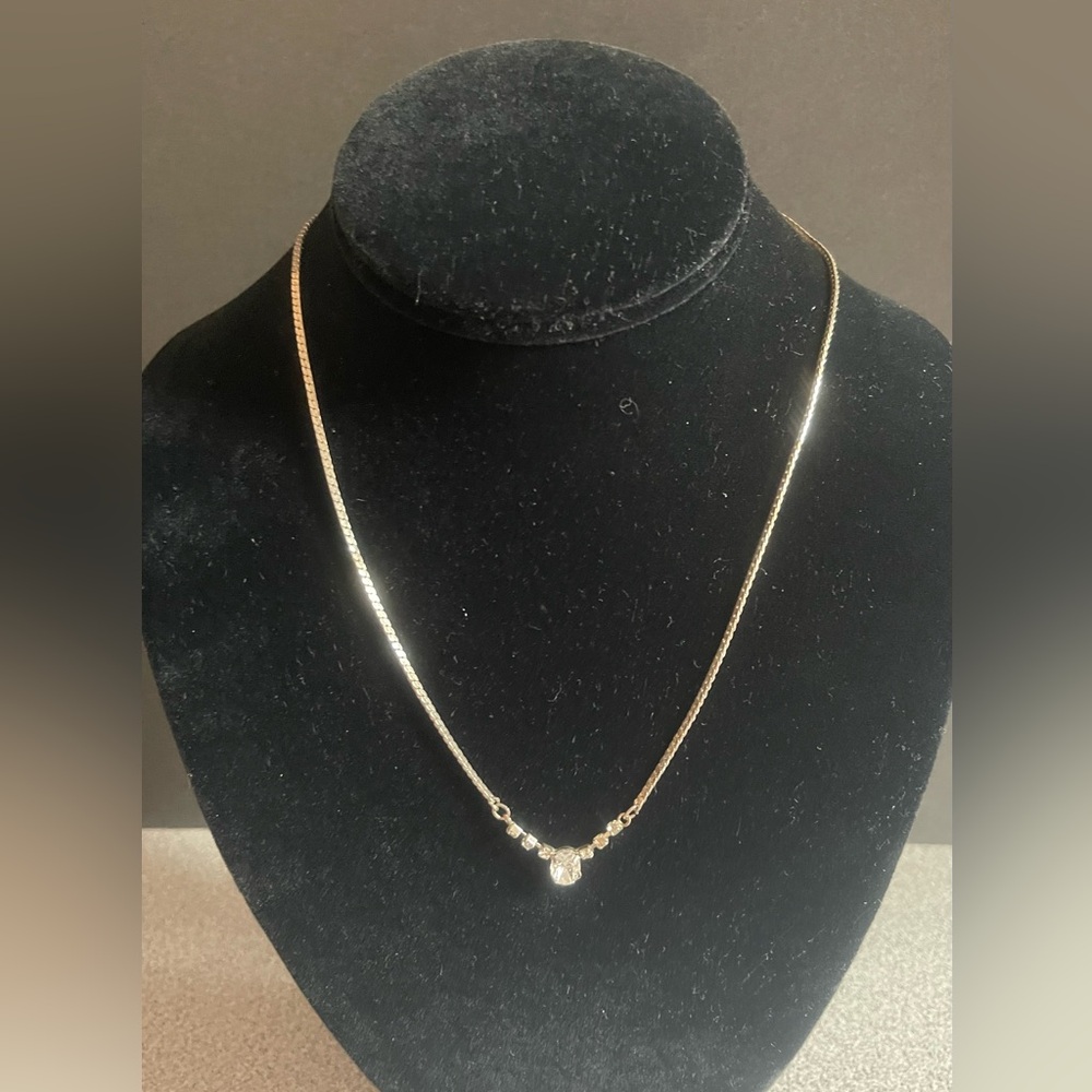 Vintage Silver Toned Clear Crystal Necklace